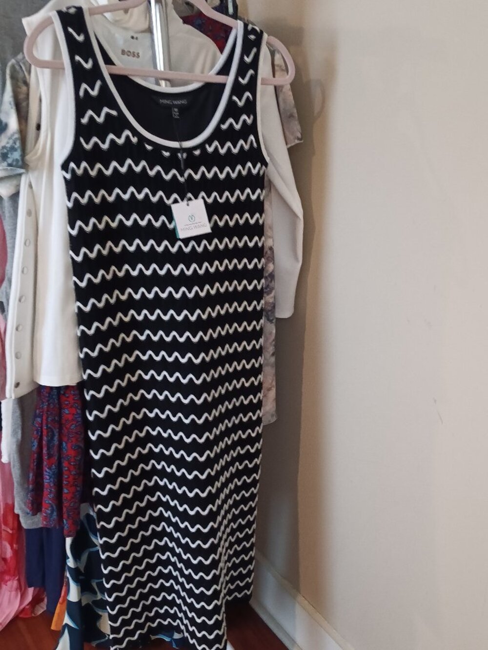 NWT Black & White Crochet Maxi Dress Size XS (LOOK Great Travel Dress)